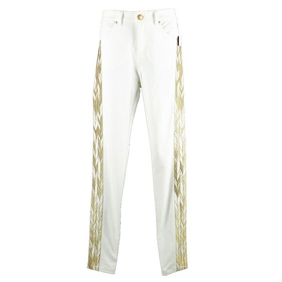 V Christina Sz 2 x 30 Ivory Gold Embroidered Rayon Poly Spandex Pant - Picture 3 of 10